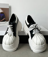 Black White Women Splicing Platform Loafer Shoes Lace Up
